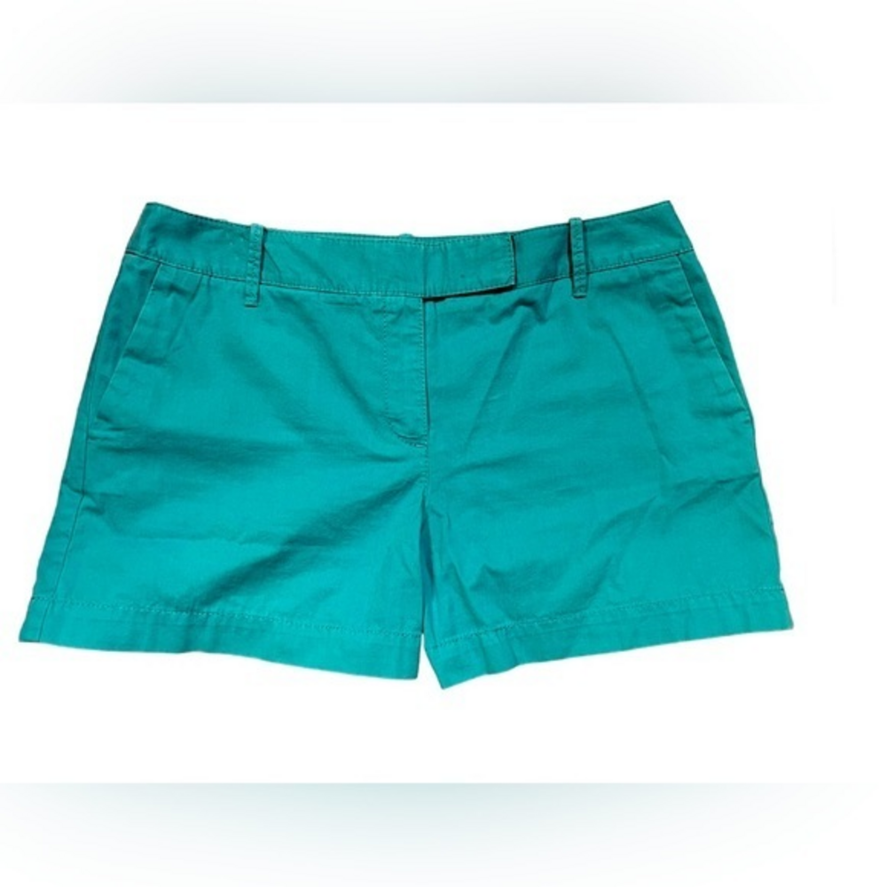 Ann‎ Taylor LOFT Womens Teal Green Chino Shorts Size 8 Mid Rise Cotton Twill